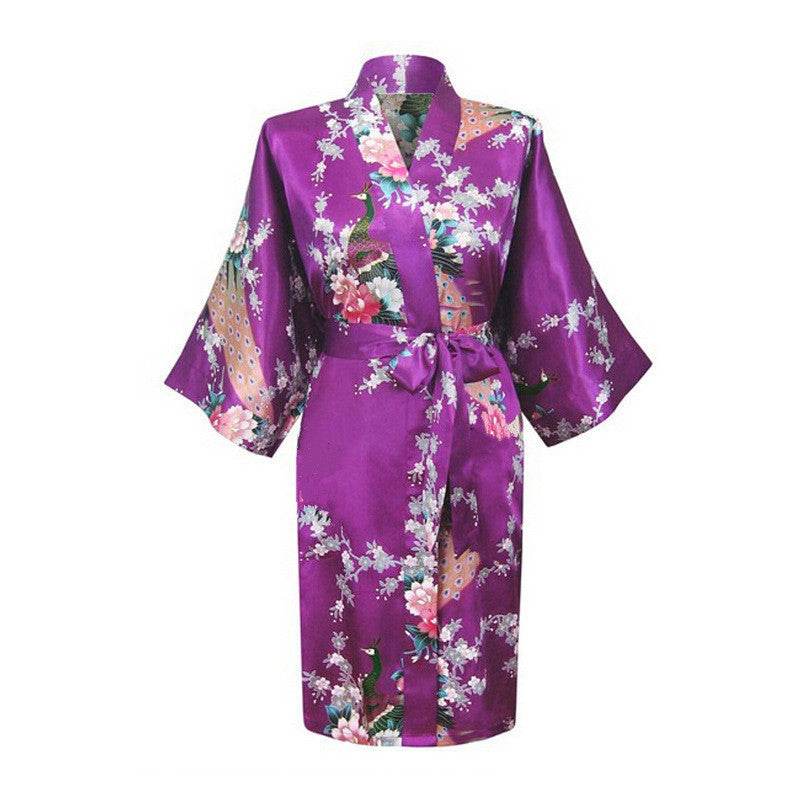 Silk nightgown peacock nightgown sexy cardigan - Mubimart