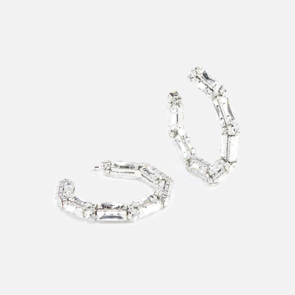 Rhinestone Earrings Personalized Fashion Hoop Exaggerated Earrings Versatile Accessories For Women - Mubimart