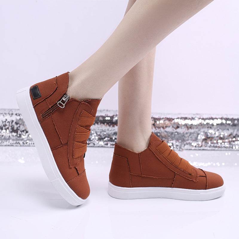 Canvas Flat Shoes Women Side Zipper Walking Sneakers - Mubimart
