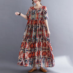 Artistic Plus Size Printed Short Sleeve Dress For Women - Mubimart -  