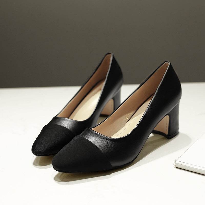 Women's High Heel Color Block Chunky Heel Shoes - Mubimart