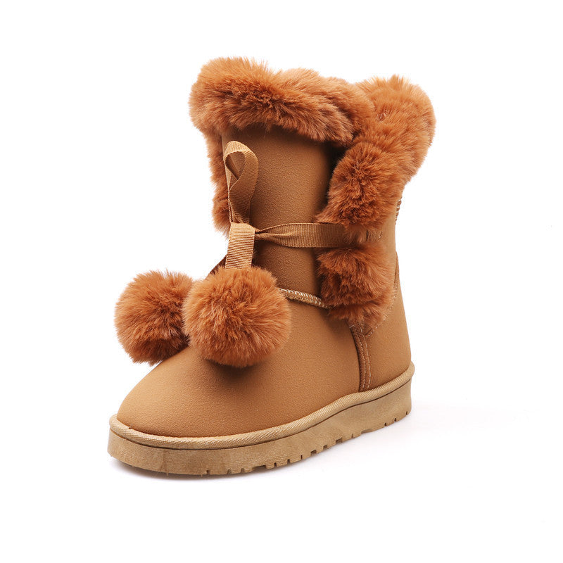 Winter New Snow Boots Women's Mid-calf Flip Ball