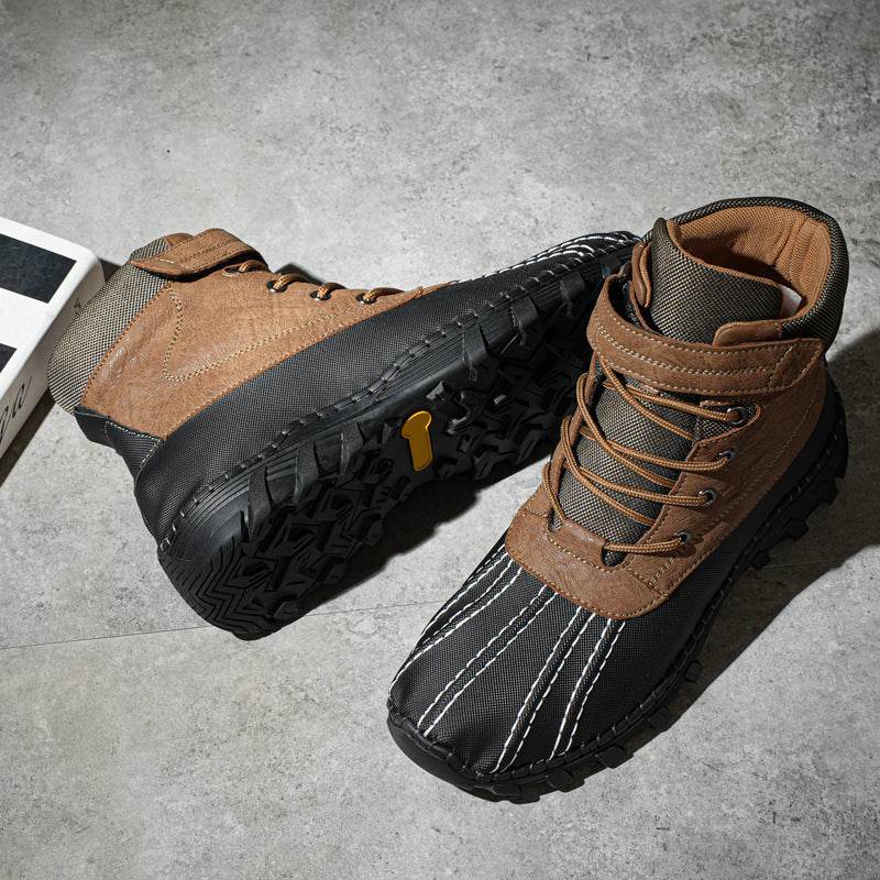 Winter Fleece Lace-up Snow Boots For Men Women Waterproof And Anti-slip Outdoor Work Boot Fashion Warm Mid-tube Cotton Shoes Men - Mubimart
