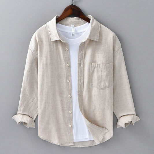 Long LinenMens Linen Shirts Sleeves Casual All-matching Cotton Linen Shirt - Mubimart