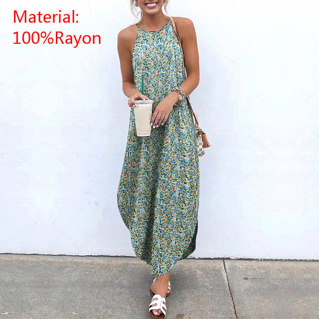 Sexy Sleeveless Print Maxi Dress - Mubimart -  