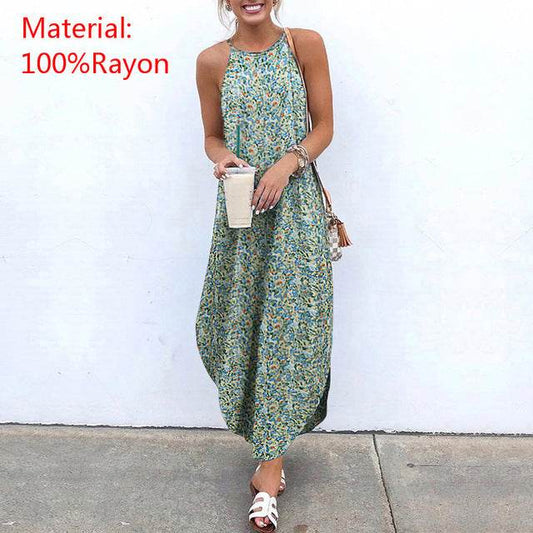 Sexy Sleeveless Print Maxi Dress - Mubimart