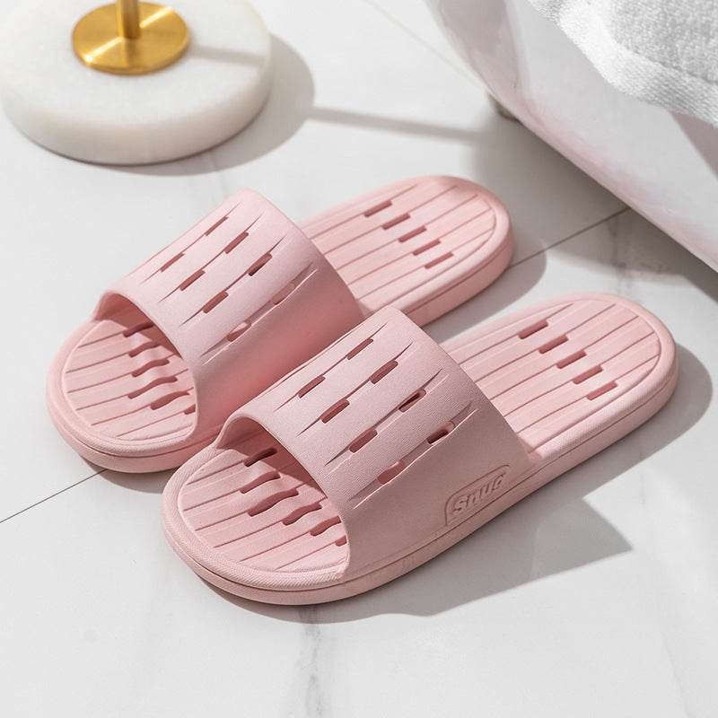 Anti-slip Striped Texture Hollow Design Slippers Women Floor Bathroom House Shoes Summer Indoor Home Slipper Couple - Mubimart