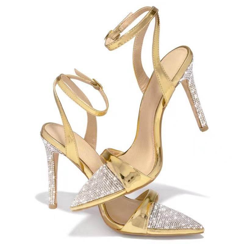 Buckle Rhinestone Stiletto Peep Toe Catwalk Show High Heels Open Toe - Mubimart