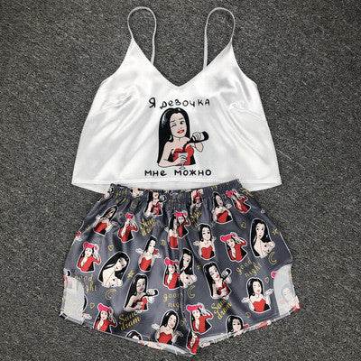 New Sexy Pijamas Women Pajama Set Silk Home Suit Animal Prin - Mubimart