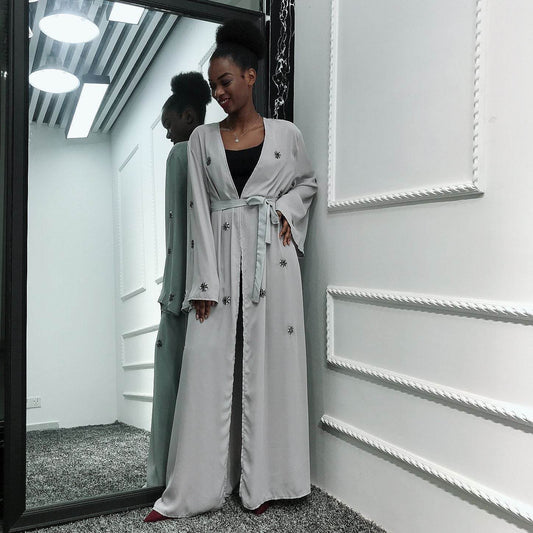 Handmade embroidered cardigan nightgown - Mubimart