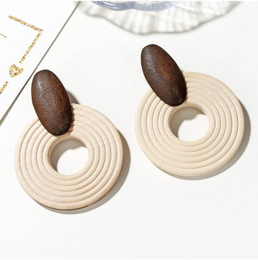 Wooden thread round hoop earrings - Mubimart