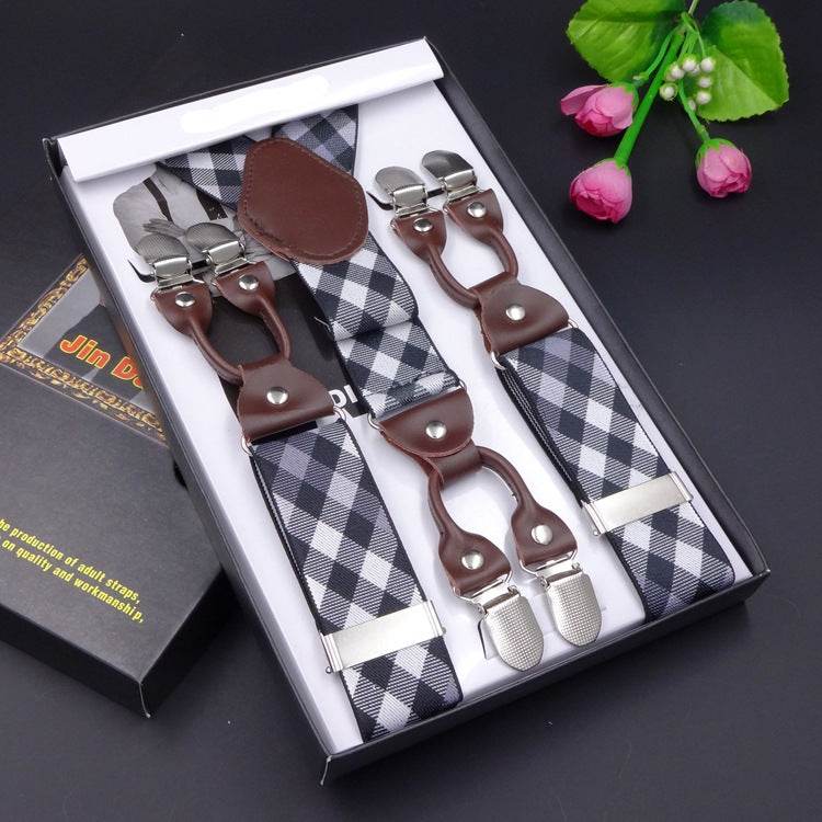 Men's Six Clip Suspenders Jacquard Suspenders - Mubimart