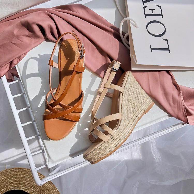 Roman platform platform espadrille high-heeled sandals - Mubimart