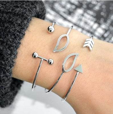 Trendy Gold Silver Crystal Leaf Moon Arrow Cat Bracelet set for Women Geometric Adjustable Bracelet Bangle Pulseiras - Mubimart