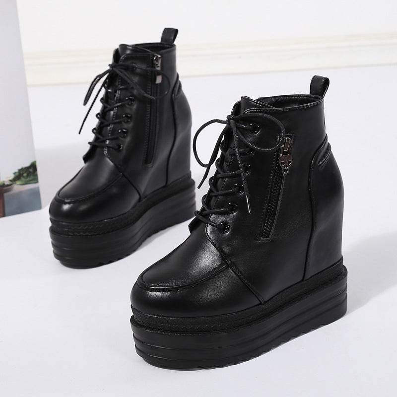 Waffle Platform Wedge Booties - Mubimart