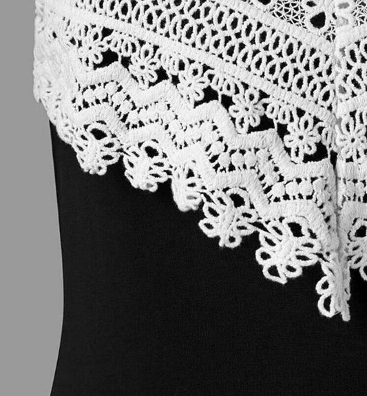 New Crochet Lace Contrast Adjustable Slip Dress - Mubimart