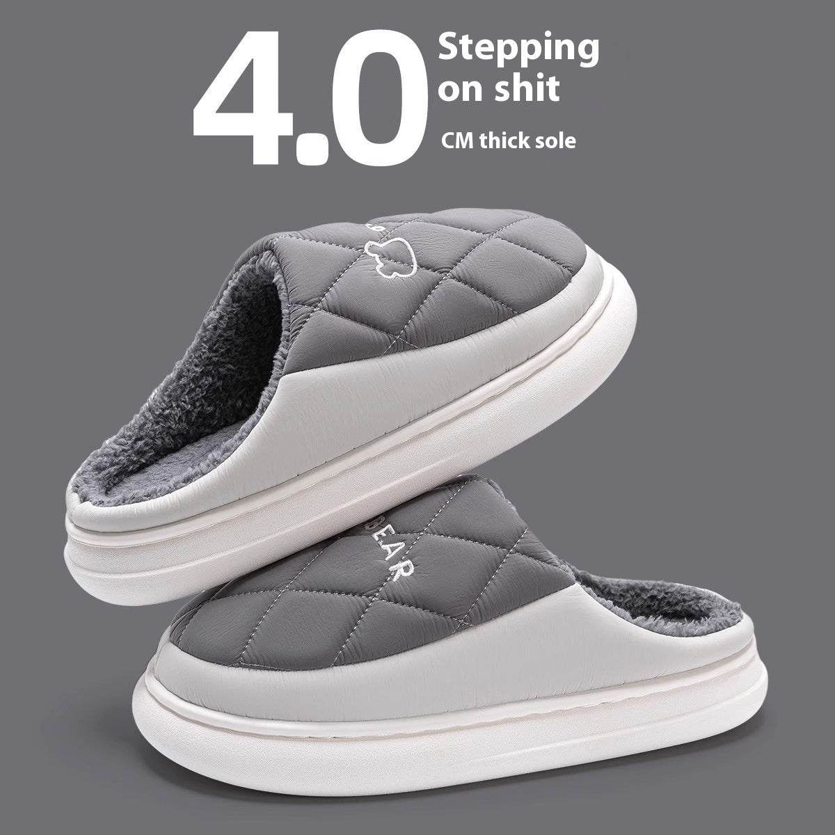 Rhombic Sewing Plush Slippers For Men Winter Warm Non-slip House Shoes Women's Bedroom Floor Home Slipper Couple - Mubimart