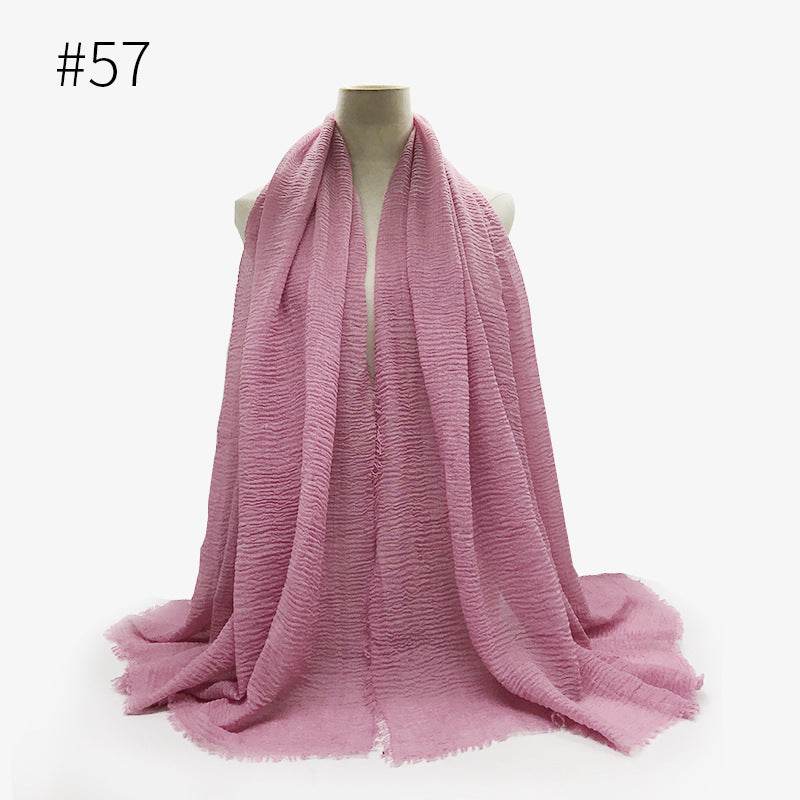Bubble plain Scarf / cotton scarf fringes women soft solid hijab popular muffler shawls big Pashmina wrap hijab - Mubimart