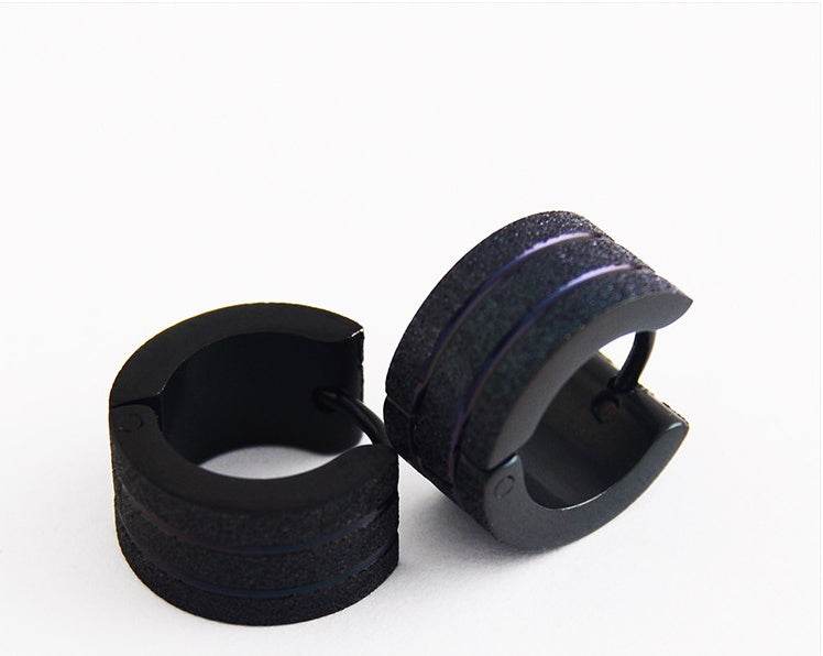 Stainless steel cutting line gold wide version earrings wholesale sandblasting sandblasting earrings titanium steel men and women earrings - Mubimart