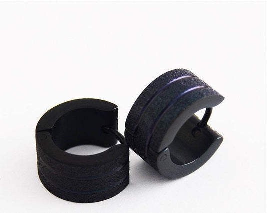 Stainless steel cutting line gold wide version earrings wholesale sandblasting sandblasting earrings titanium steel men and women earrings - Mubimart