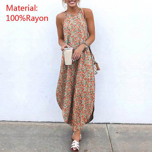 Sexy Sleeveless Print Maxi Dress - Mubimart