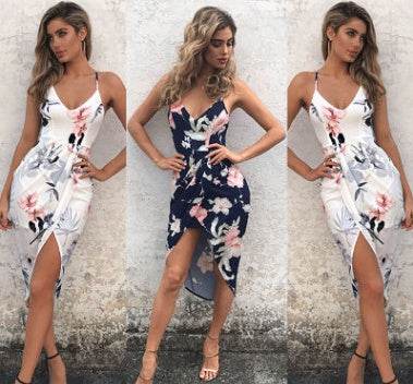 Printing Skinny Slip Dress - Mubimart
