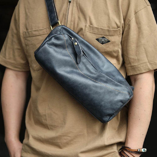 Cowhide Motorcycle Fanny Pack Harajuku Single Shoulder Crossbody Bag - Mubimart