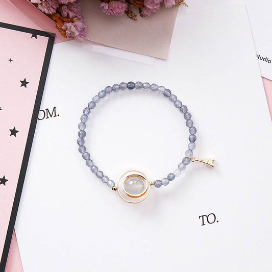 Sweet Simple Hollow Geometric Round Circle Crystal Beaded Tower Pendant Bracelet Bangle for Women Girlfriend - Mubimart