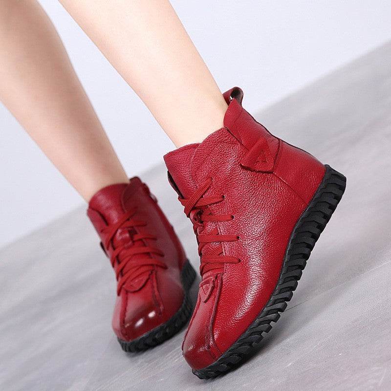 Leather wool booties - Mubimart