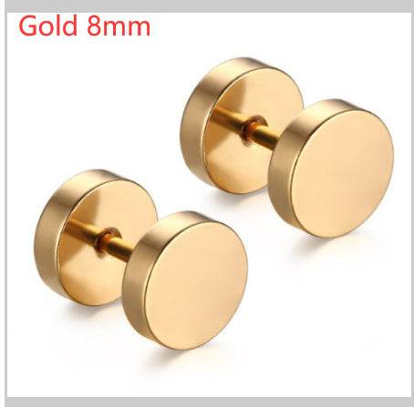 8MM Stainless Steel Earrings Women Men Gold Silver Black Barbell Ear Stud Piercing Earring Tunnel Punk Gothic Jewelry - Mubimart