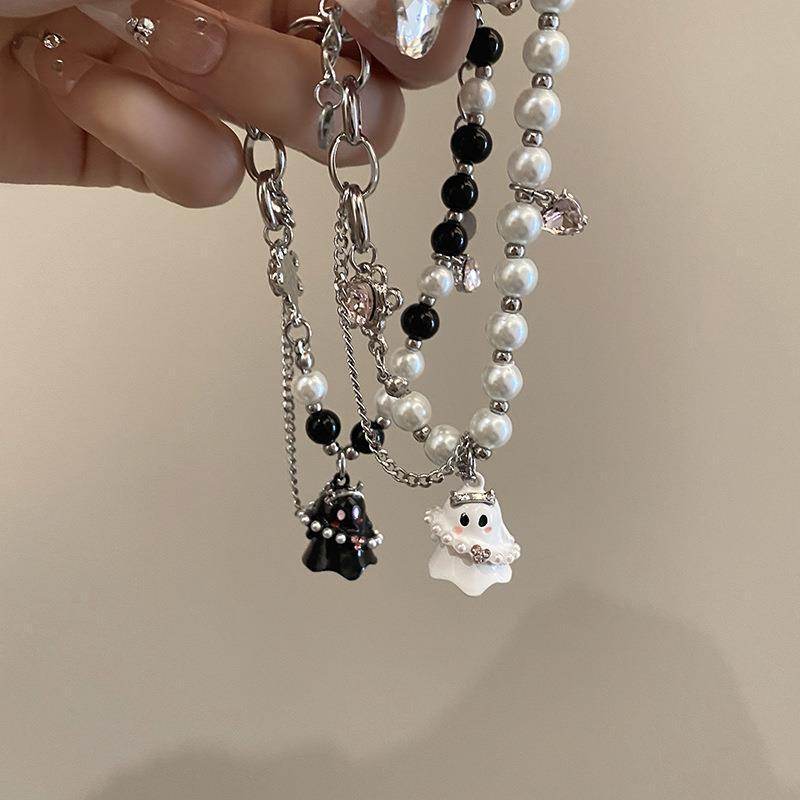 Black And White Small Ghost Beaded Bracelet For Women - Mubimart