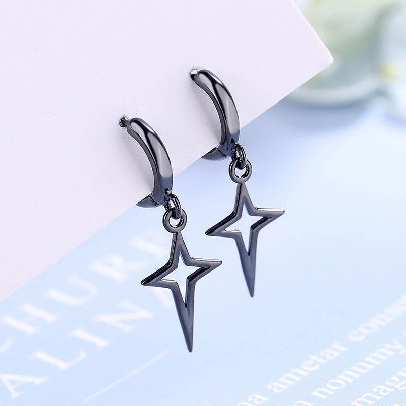 Hip Hip Men Earrings Jewelry Punk Silver Black Hollow Star Cross Pendant Small Hoop Stud Earrings For Women - Mubimart