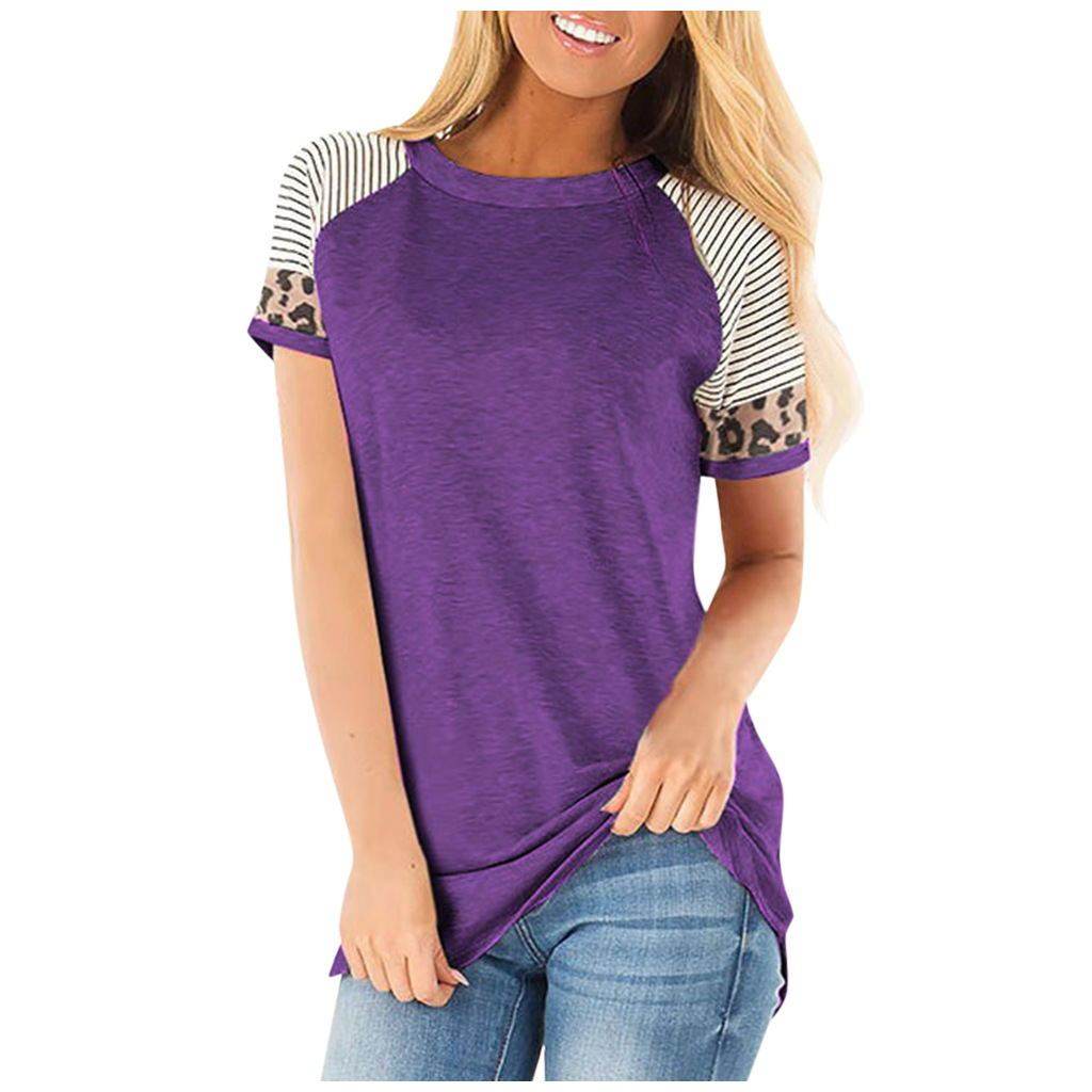 Maternity Striped Tees Nursing Tops Short leopard - Mubimart
