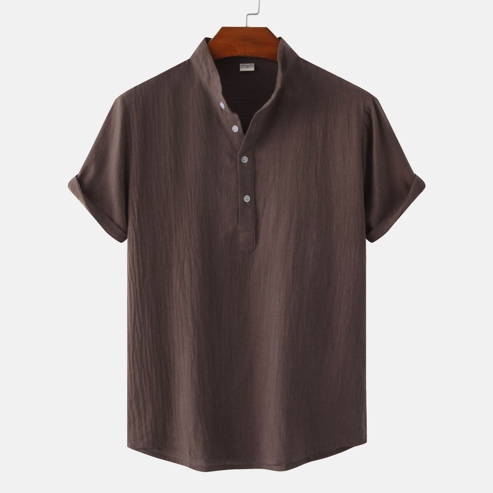Casual Solid Color Shirt Short Sleeve Shirt Beach T-Shirt Tops Summer Mens Clothing - Mubimart