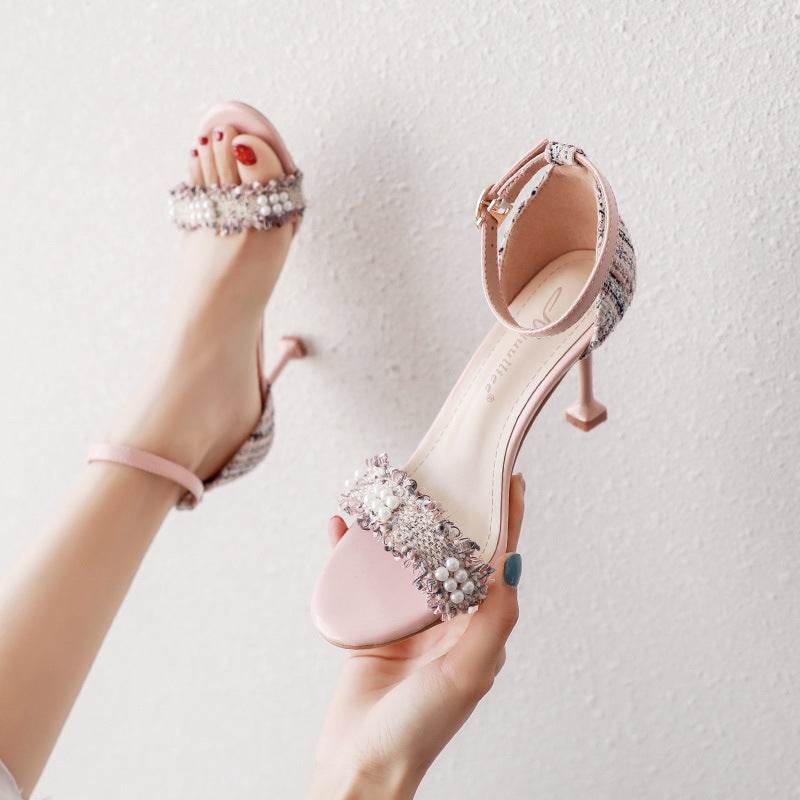 French Pointed Toe Slingback Stiletto Heel High Heels - Mubimart