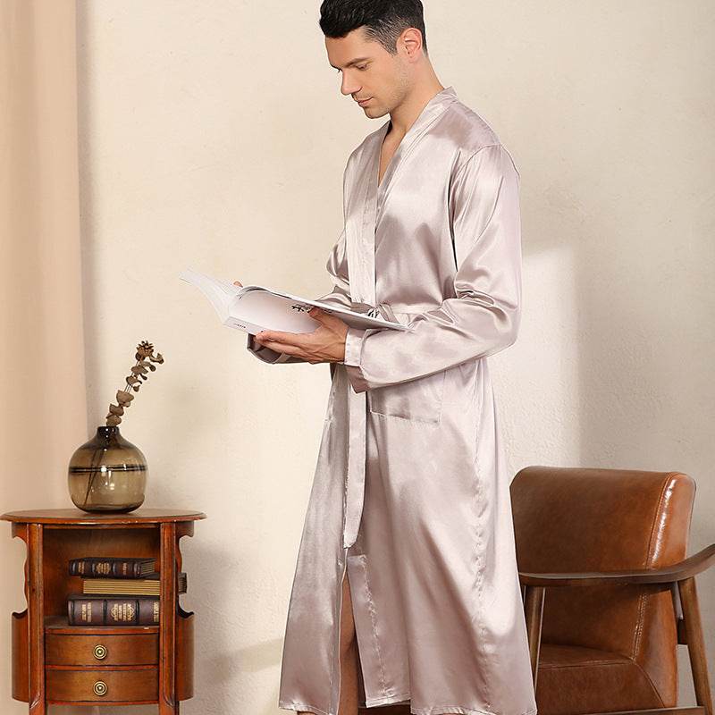 Men's Robe Ultra-thin Cardigan Nightgown Loose Plus Size - Mubimart