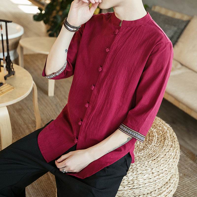 Contrast linen casual shirt - Mubimart