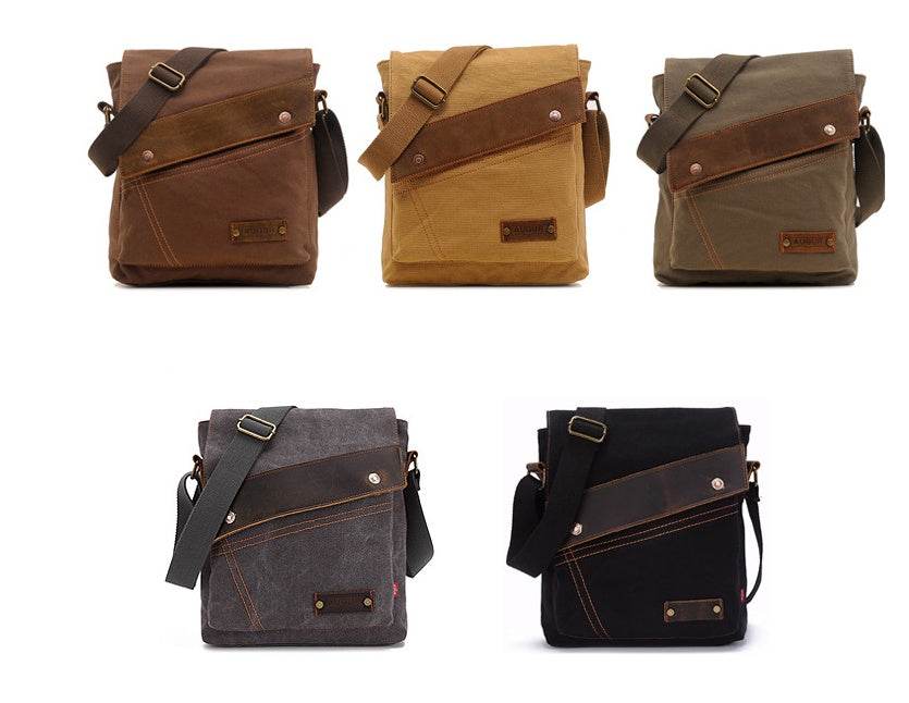 Canvas bag men and women vertical crossbody bag shoulder bag retro - Mubimart