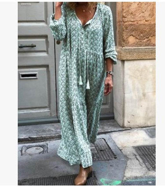 V-neck print maxi dress - Mubimart