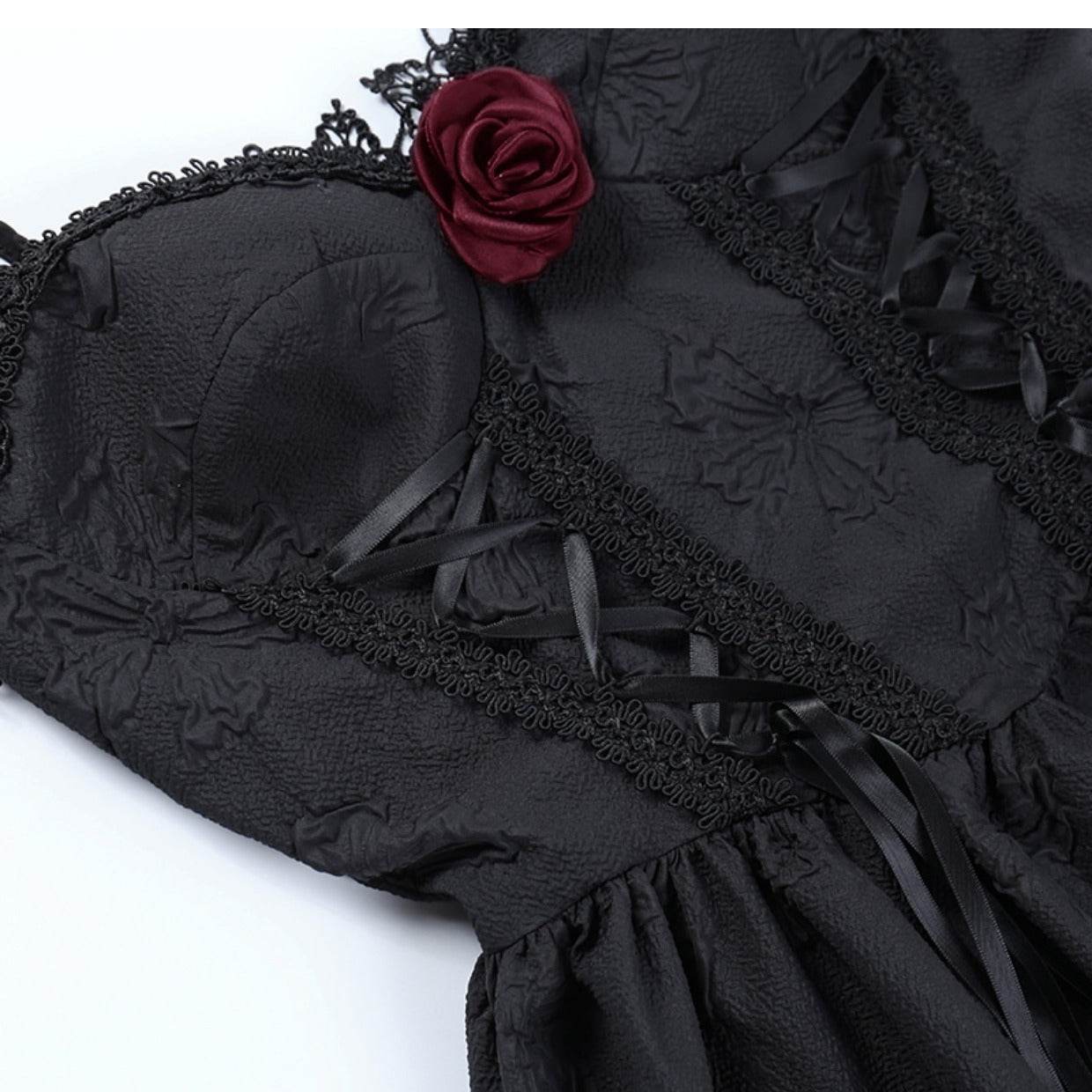 Rose Dark Jacquard Ladies Slip Dress - Mubimart