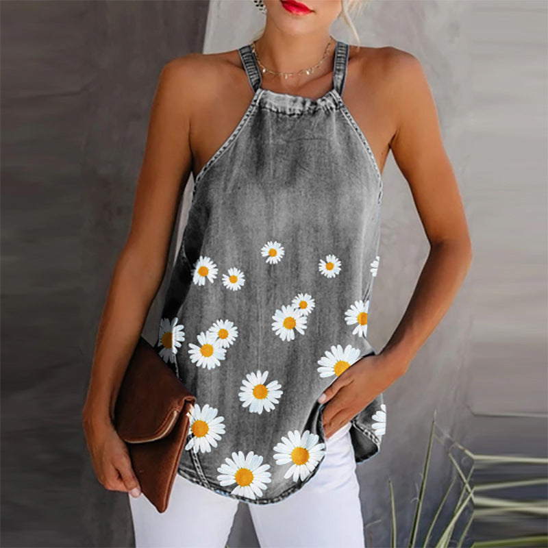 Printed denim camisole - Mubimart -  