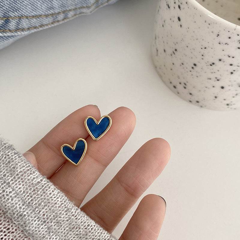 Silver Needle Love Stud Earrings Women - Mubimart