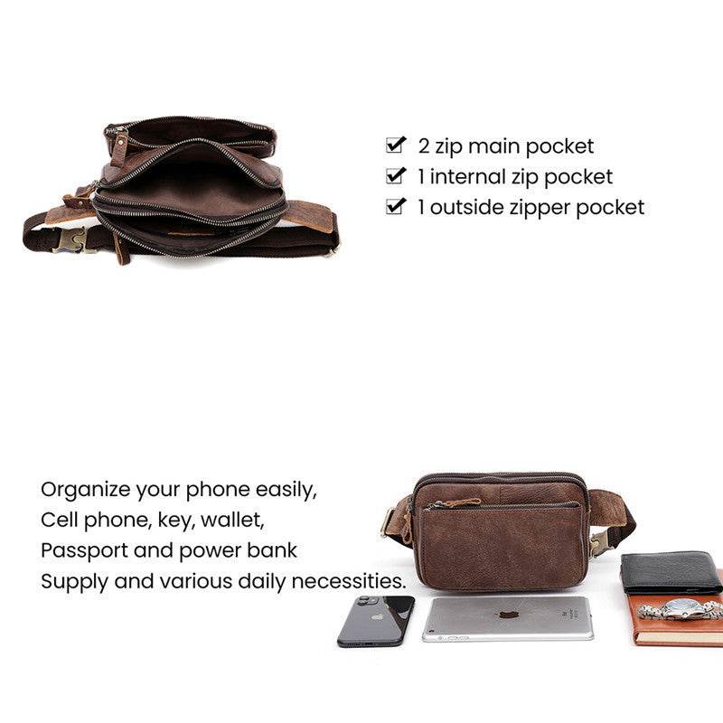 Men Waist Bag Pack Casual Functional Money Phone Belt Bag Male Unisex Sling Bag For Belt Leather Hip Bag Chest Phone Purse - Mubimart