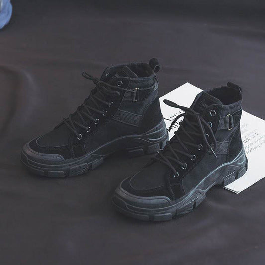 Martin Boots Female Student All-matching Knight Short High-top Booties Chic Canvas Shoes - Mubimart