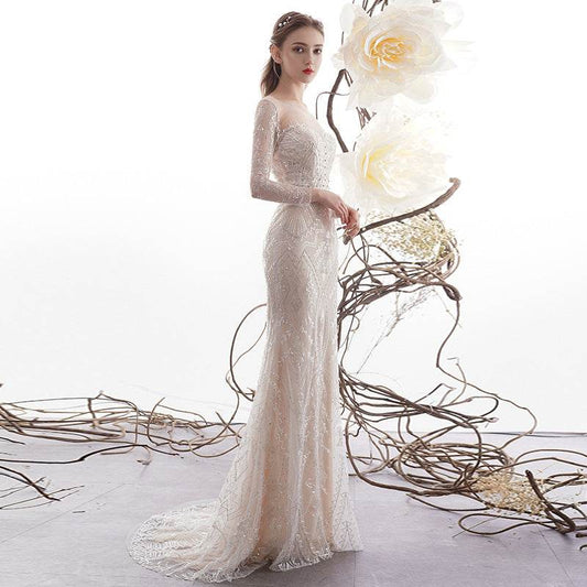 Women's Fashion Fishtail Long Sleeve Wedding Dresses - Mubimart