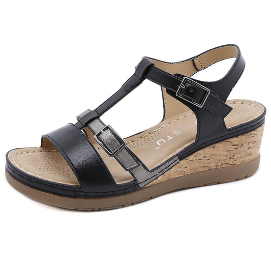Women's Wedge Solid Color Comfort Sandals - Mubimart