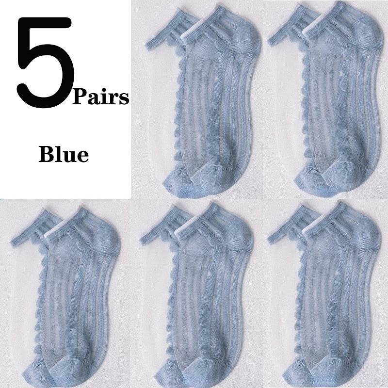 Women's Low-cut Liners Transparent Spun Glass Thin Socks - Mubimart