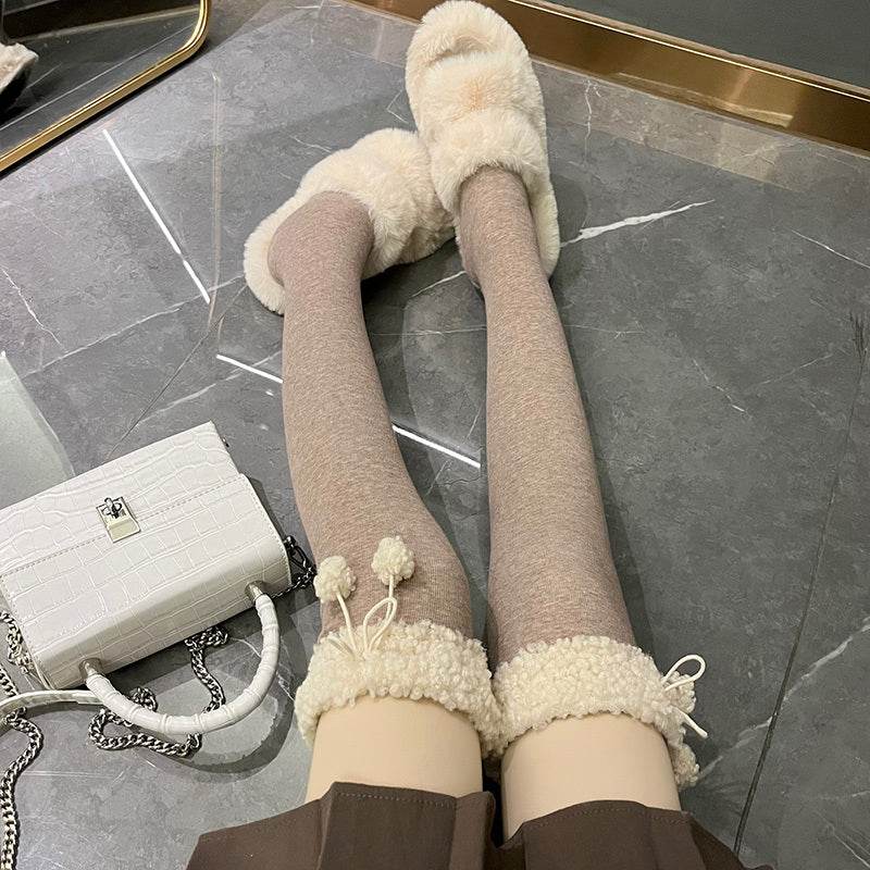 Lamb's Wool Black Knee-high Socks - Mubimart