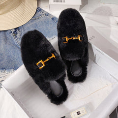 Fur Half Slippers Female Baotou Lazy People Wear Mules Outside