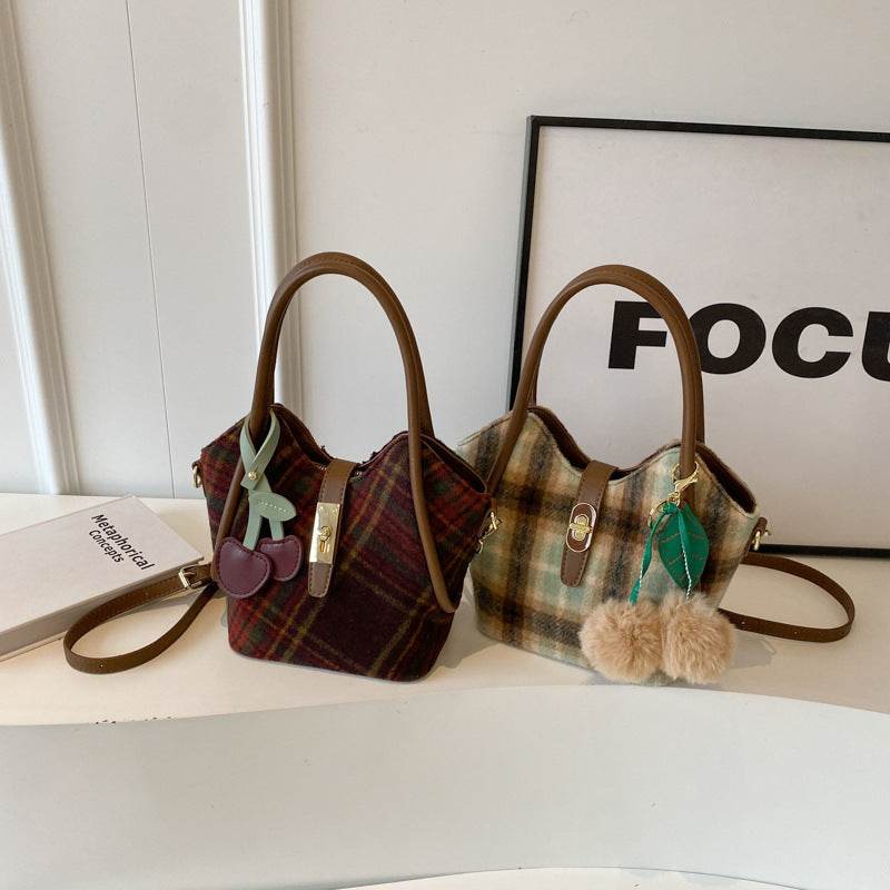 Niche Plaid Women Shoulder Messenger Bag Retro - Mubimart